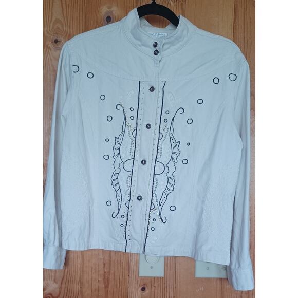 Great Cavalier Silk Cotton Embroidered Jacket Cream Color Women's Medium - Picture 2 of 7